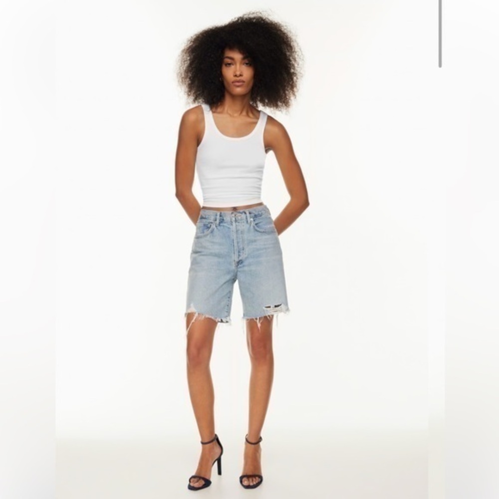 Zara Highrise Light Blue Long Jean Shorts